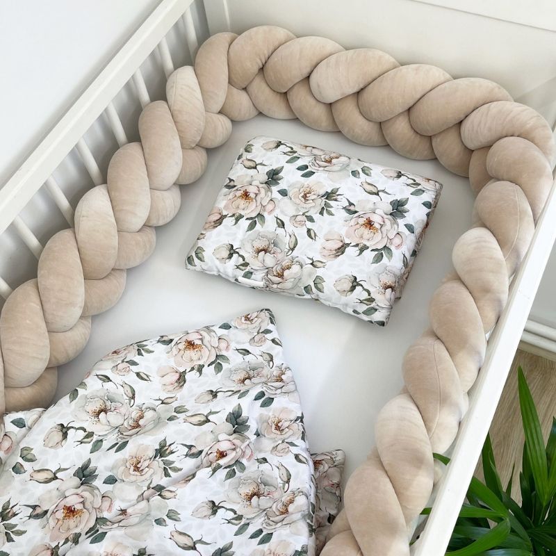 Tour de lit bébé réversible beige motif feuilles l Collection