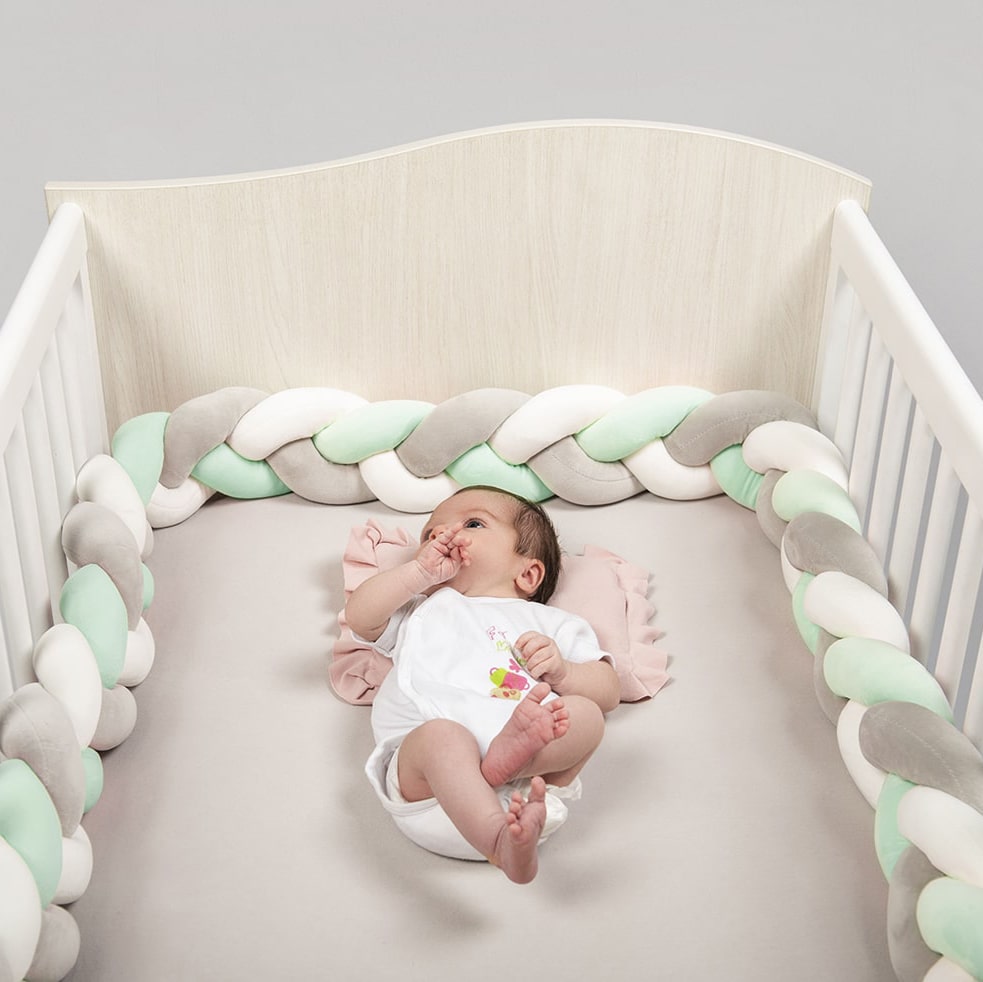 Tour de lit bébé 4m Tresse Garcon Fille Douce avec Cordon Maintenir la  Tresse-Rose Vert Blanc - Cdiscount Puériculture & Eveil bébé